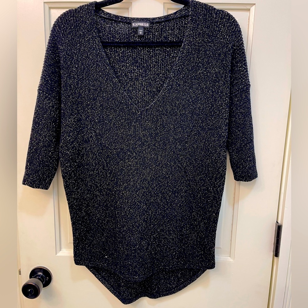 Express 3/4 Sleeve Gold Glitter Threaded Sweater